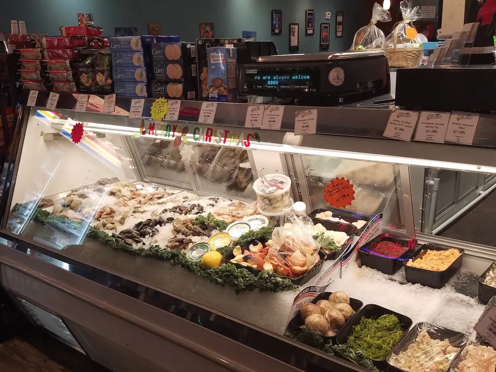 The fresh seafood counter at Caplinger's Fresh Catch on Shadeland Ave