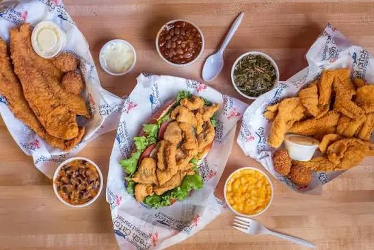 Fried seafood platter at Caplinger's Fresh Catch