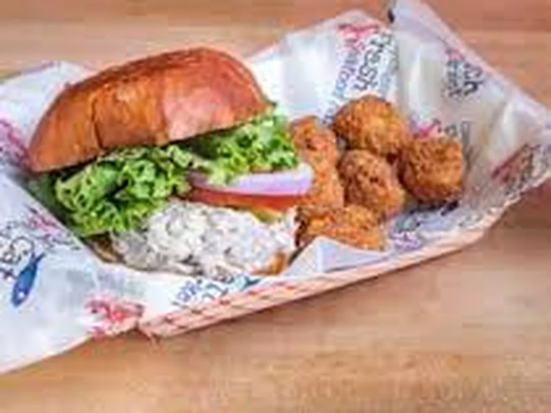 The Caplinger Special fish sandwich, hot out of the kitchen